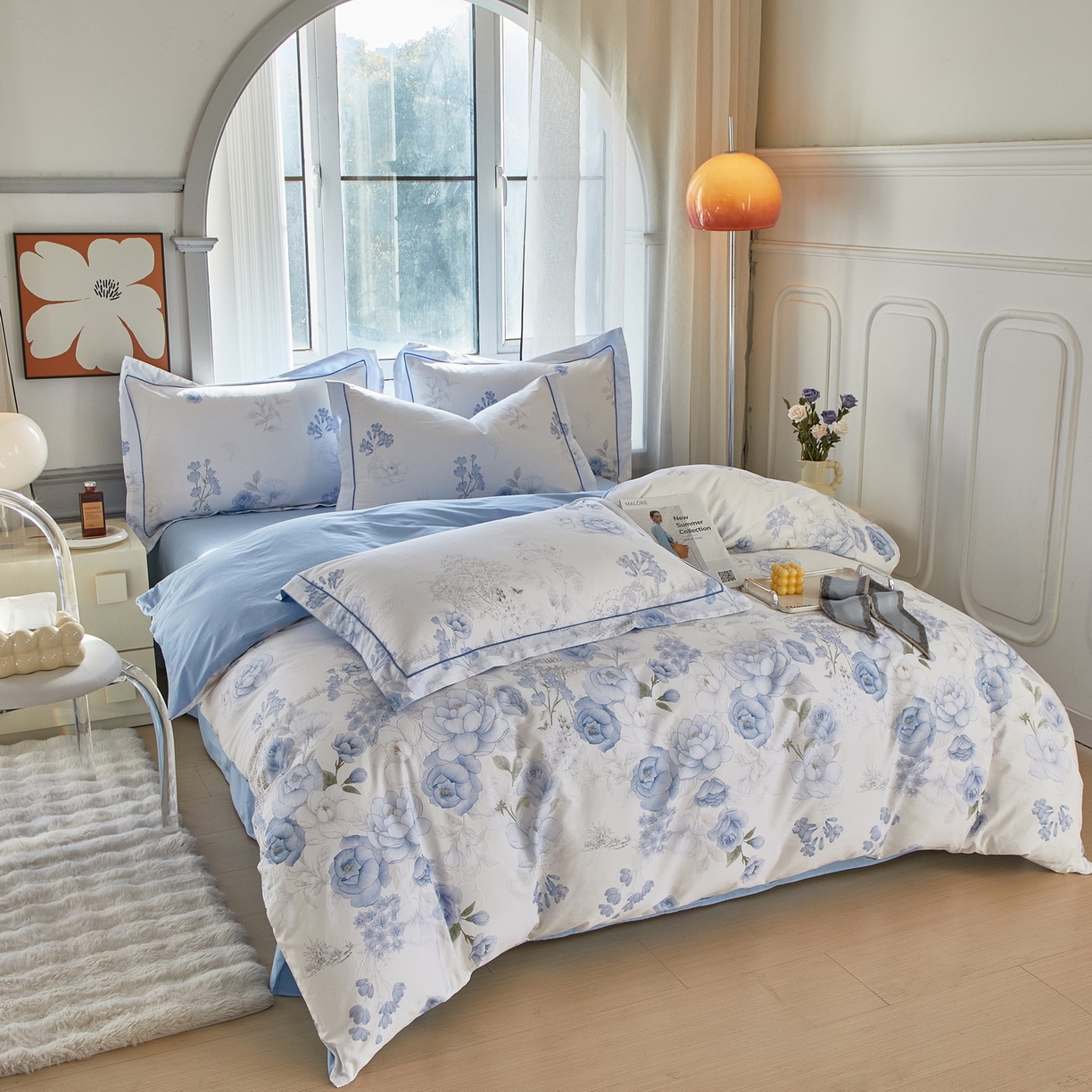 91家纺网 家纺一手货源 找家纺 启航家居 2026新款全棉铂金棉数码印花四件套 如沁芬芳兰