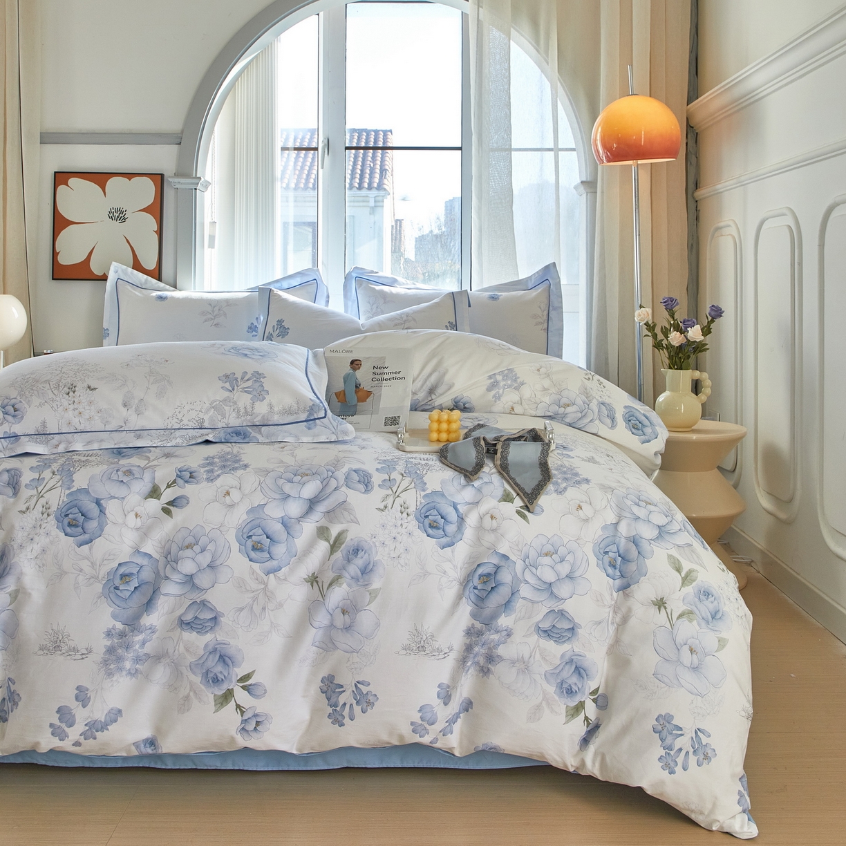 91家纺网 家纺一手货源 找家纺 启航家居 2026新款全棉铂金棉数码印花四件套 如沁芬芳兰