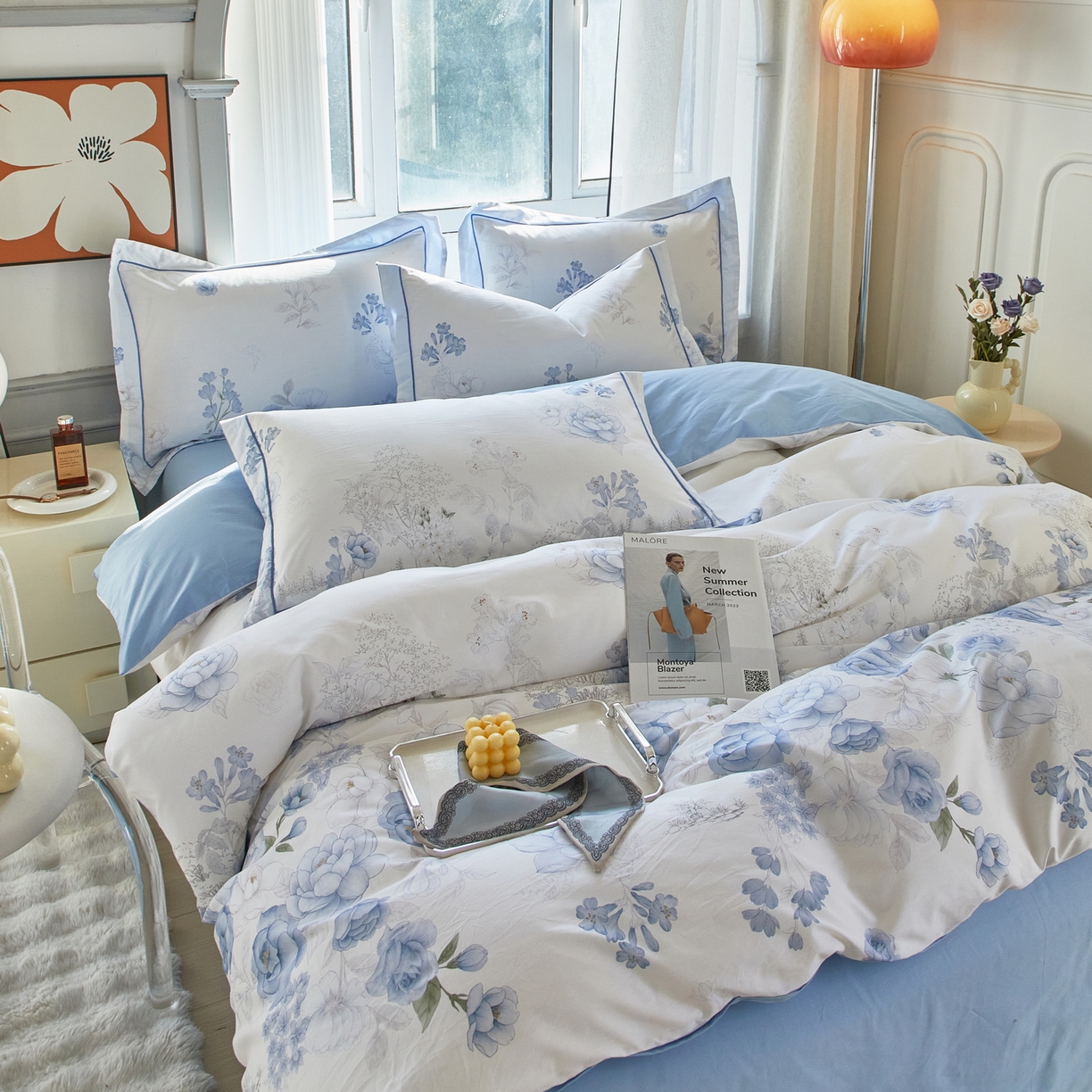 91家纺网 家纺一手货源 找家纺 启航家居 2026新款全棉铂金棉数码印花四件套 如沁芬芳兰