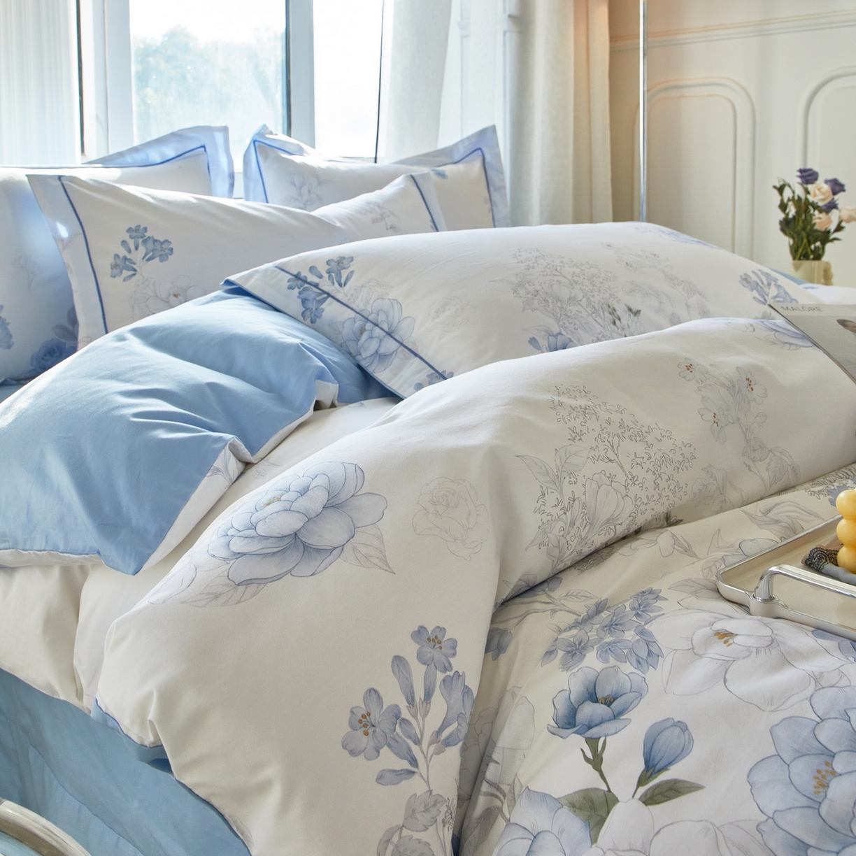 91家纺网 家纺一手货源 找家纺 启航家居 2026新款全棉铂金棉数码印花四件套 如沁芬芳兰