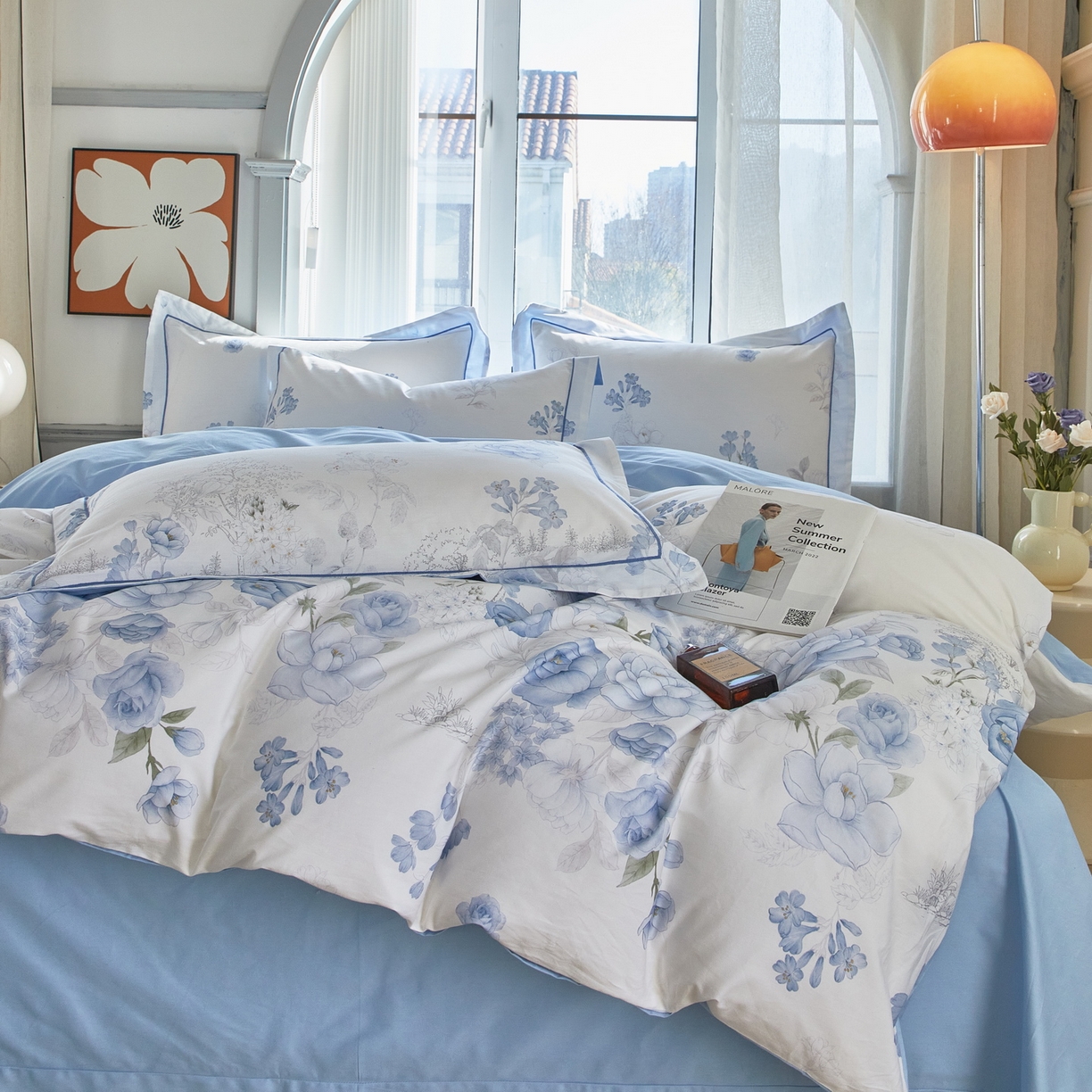 91家纺网 家纺一手货源 找家纺 启航家居 2026新款全棉铂金棉数码印花四件套 如沁芬芳兰