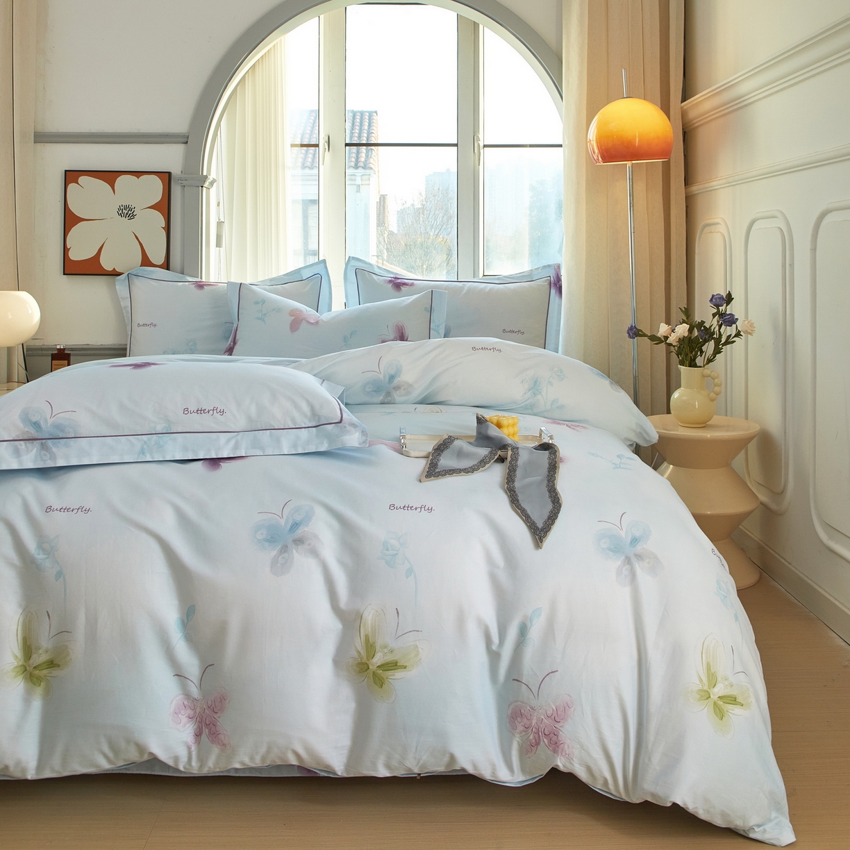 91家纺网 家纺一手货源 找家纺 启航家居 2026新款全棉铂金棉数码印花四件套 润碟兰