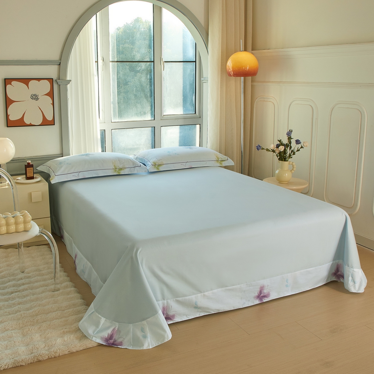 91家纺网 家纺一手货源 找家纺 启航家居 2026新款全棉铂金棉数码印花四件套 润碟兰