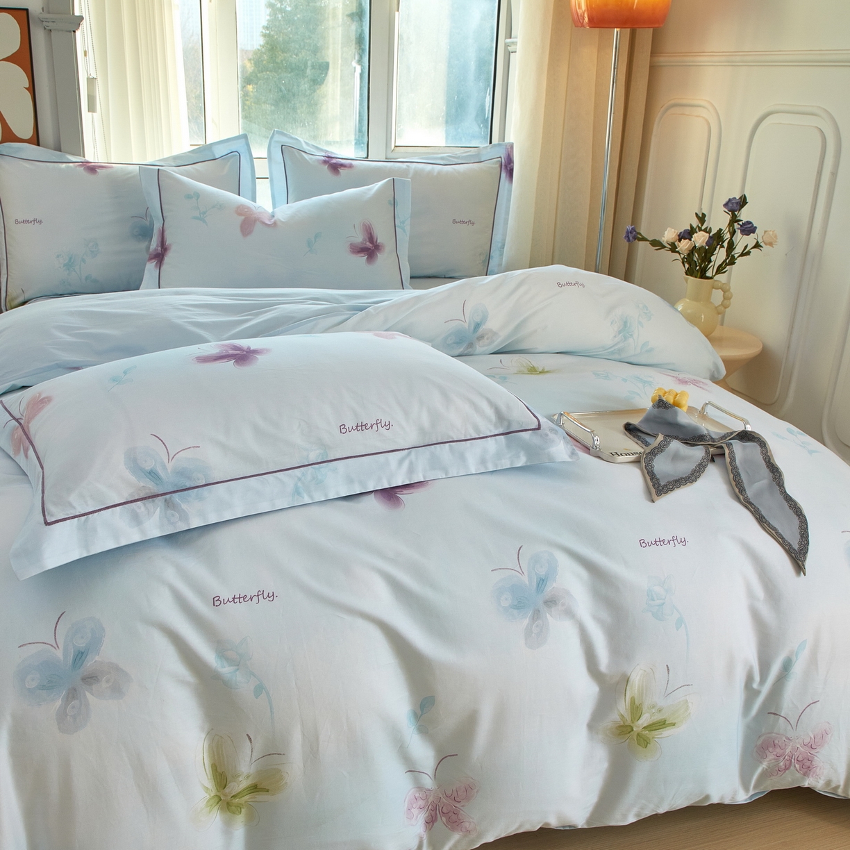 91家纺网 家纺一手货源 找家纺 启航家居 2026新款全棉铂金棉数码印花四件套 润碟兰