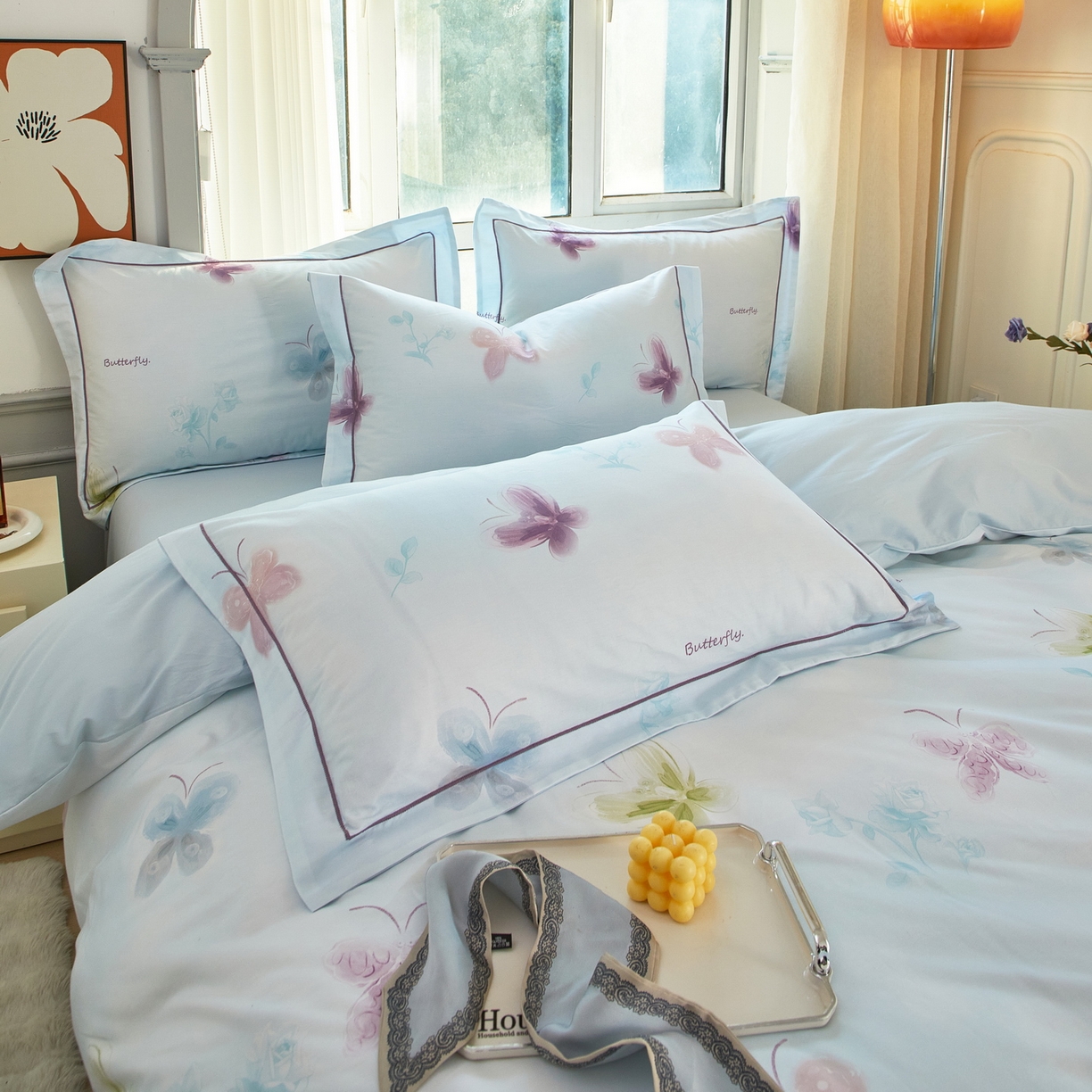 91家纺网 家纺一手货源 找家纺 启航家居 2026新款全棉铂金棉数码印花四件套 润碟兰