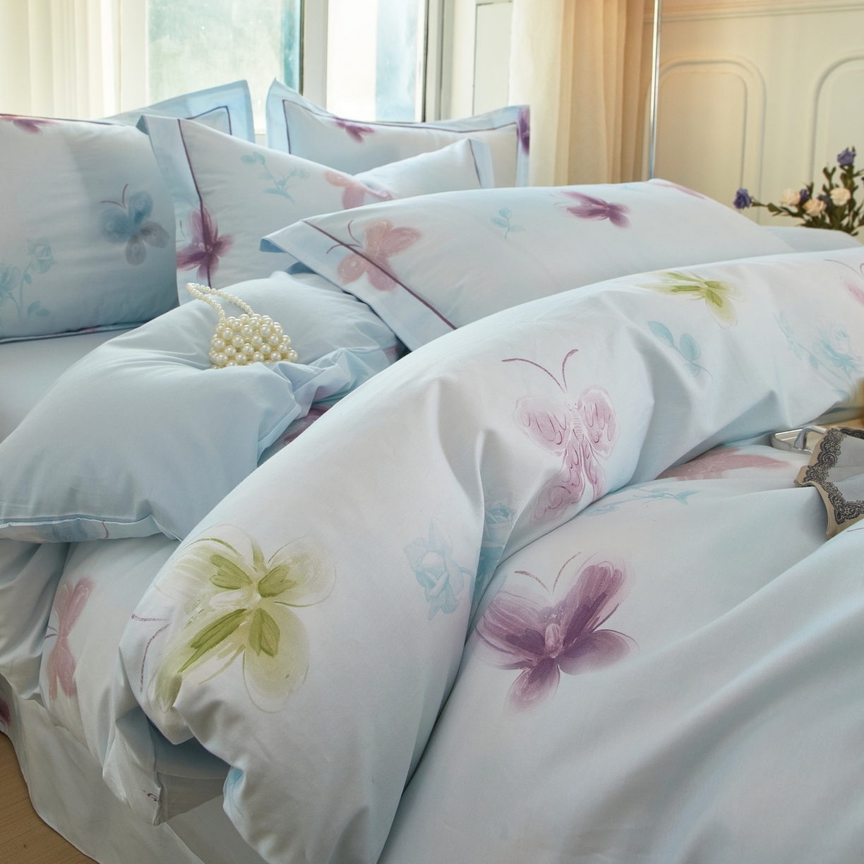 91家纺网 家纺一手货源 找家纺 启航家居 2026新款全棉铂金棉数码印花四件套 润碟兰