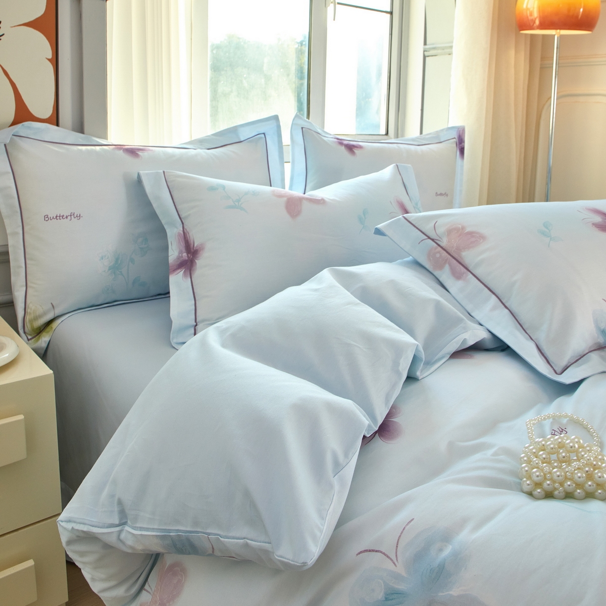 91家纺网 家纺一手货源 找家纺 启航家居 2026新款全棉铂金棉数码印花四件套 润碟兰