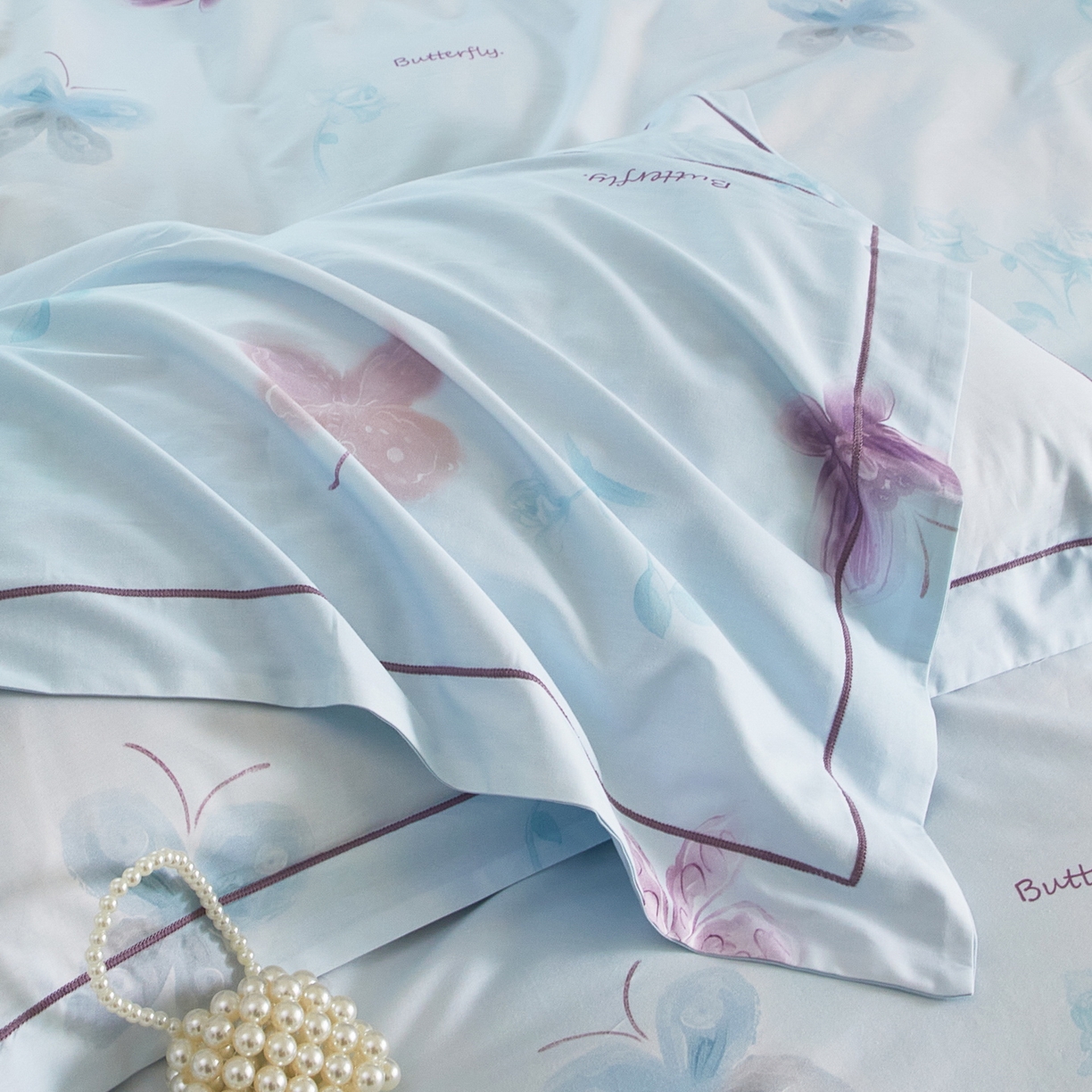 91家纺网 家纺一手货源 找家纺 启航家居 2026新款全棉铂金棉数码印花四件套 润碟兰