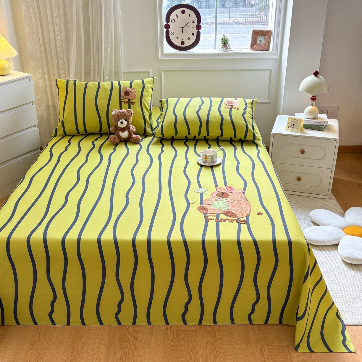 91家纺网 家纺一手货源 找家纺 居眠 2026新款全棉磨毛毛巾绣床单 时语集-床单