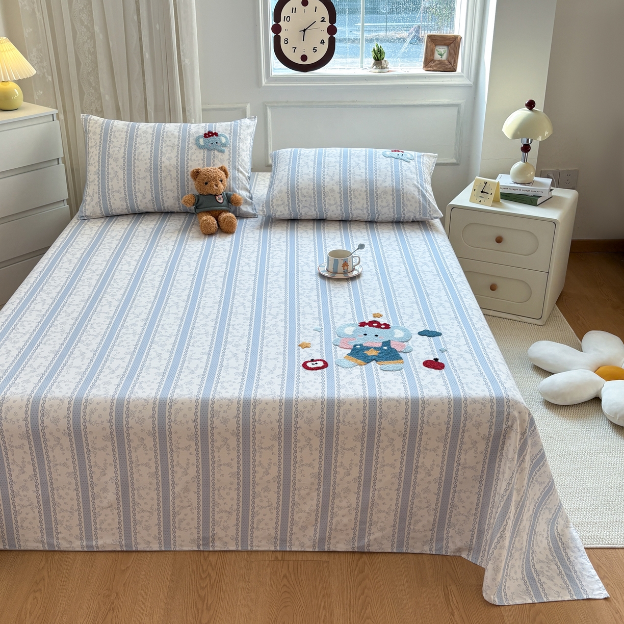 91家纺网 家纺一手货源 找家纺 居眠 2026新款全棉磨毛毛巾绣床单 海棠花小象-床单