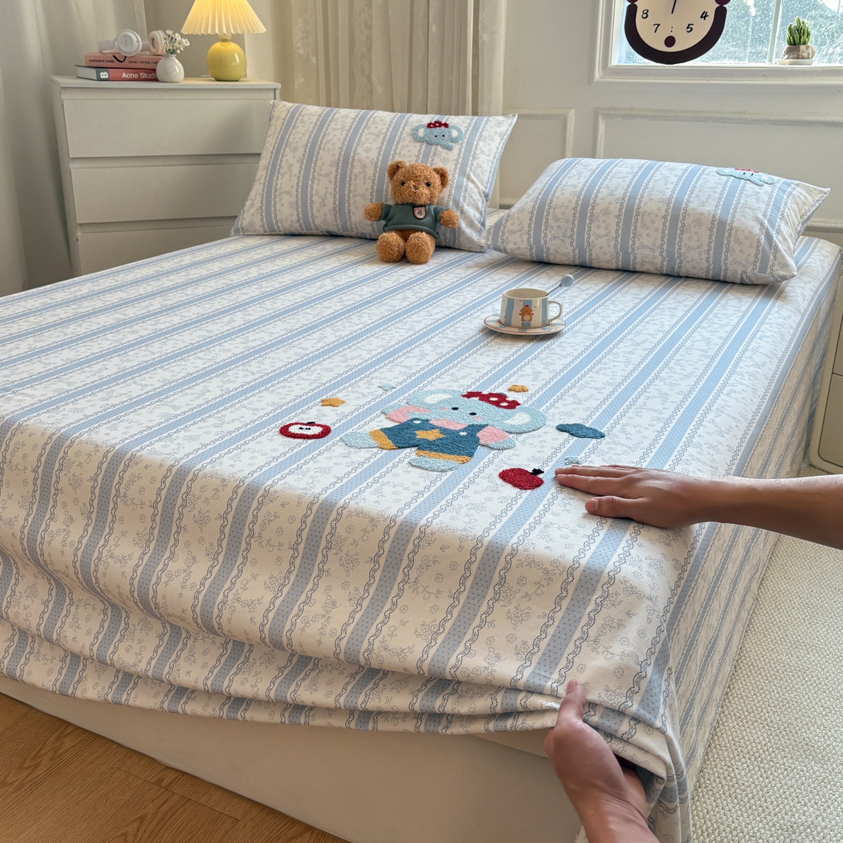 91家纺网 家纺一手货源 找家纺 居眠 2026新款全棉磨毛毛巾绣床单 海棠花小象-床单