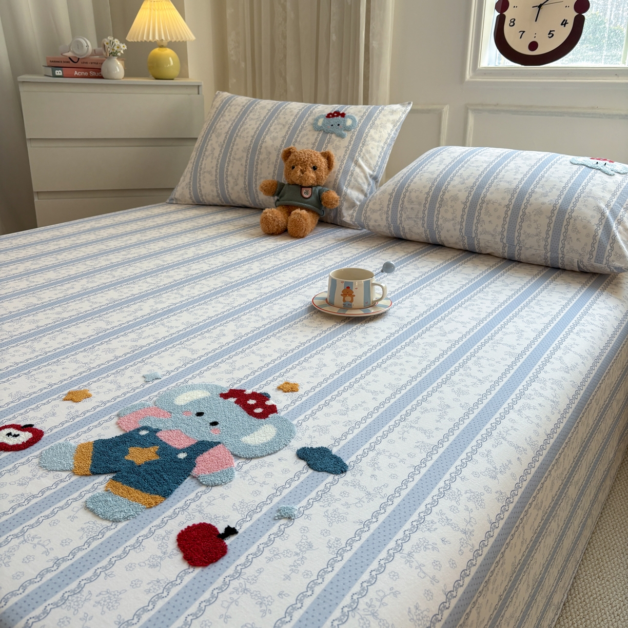 91家纺网 家纺一手货源 找家纺 居眠 2026新款全棉磨毛毛巾绣床单 海棠花小象-床单