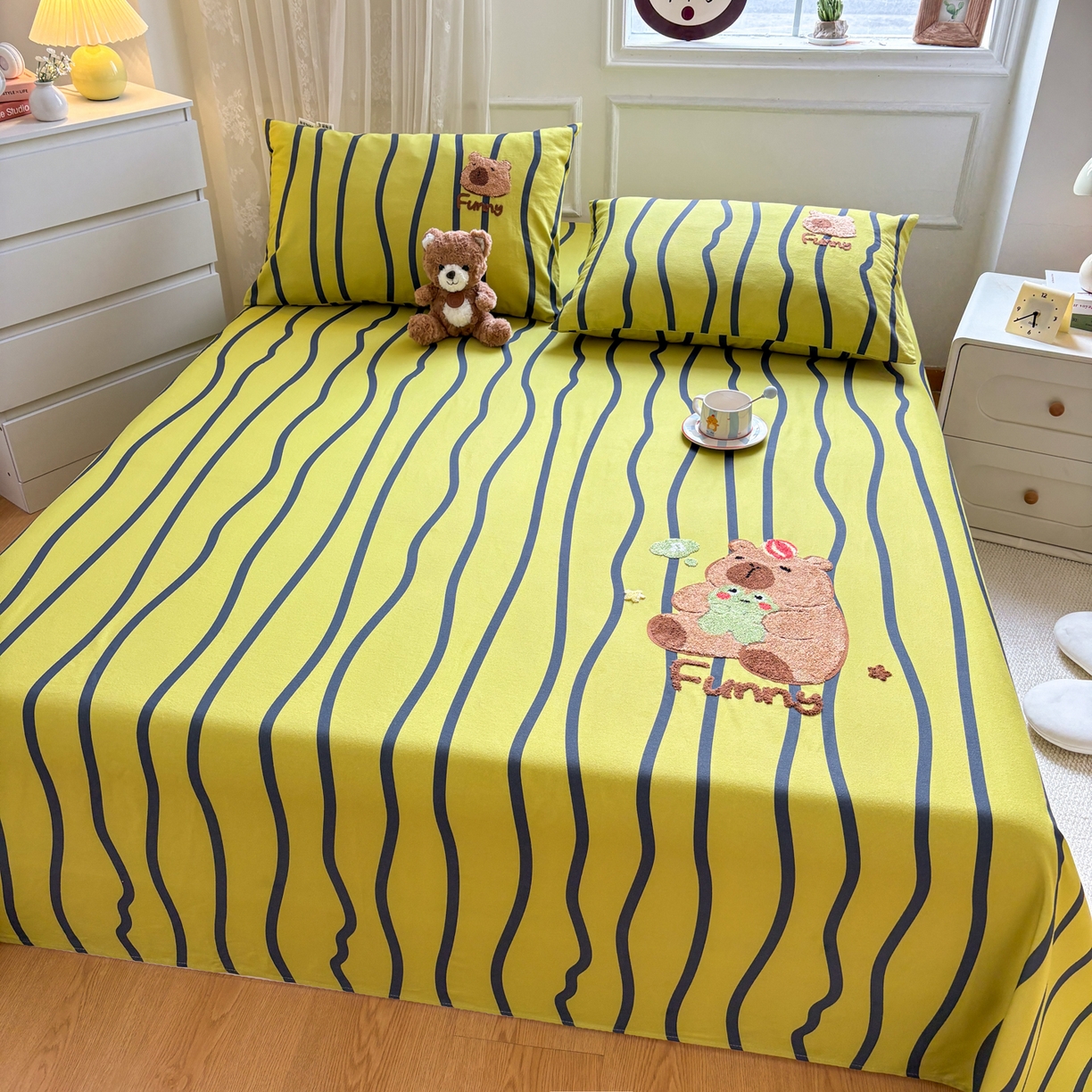 91家纺网 家纺一手货源 找家纺 居眠 2026新款全棉磨毛毛巾绣床单 时语集-床单