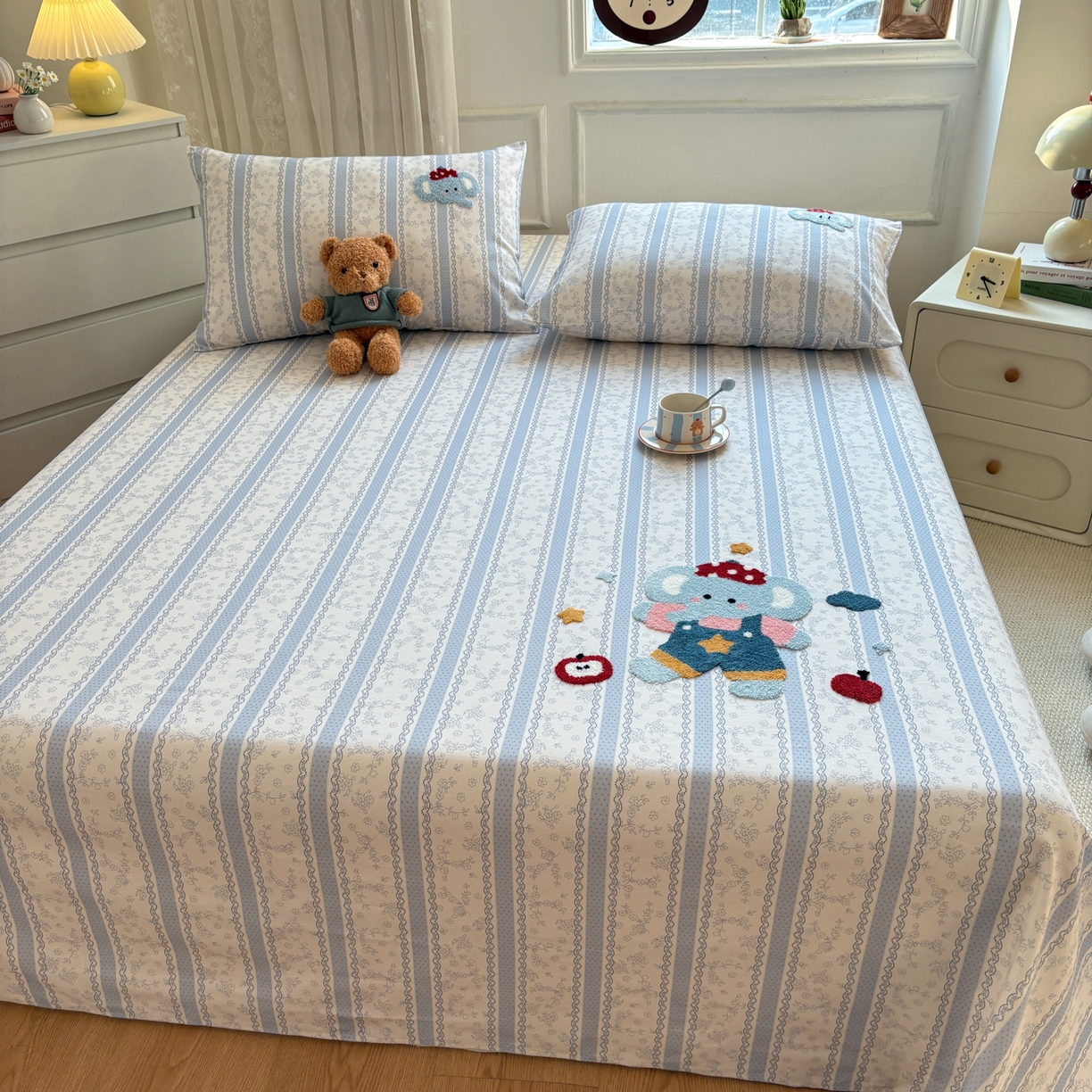 91家纺网 家纺一手货源 找家纺 居眠 2026新款全棉磨毛毛巾绣床单 海棠花小象-床单