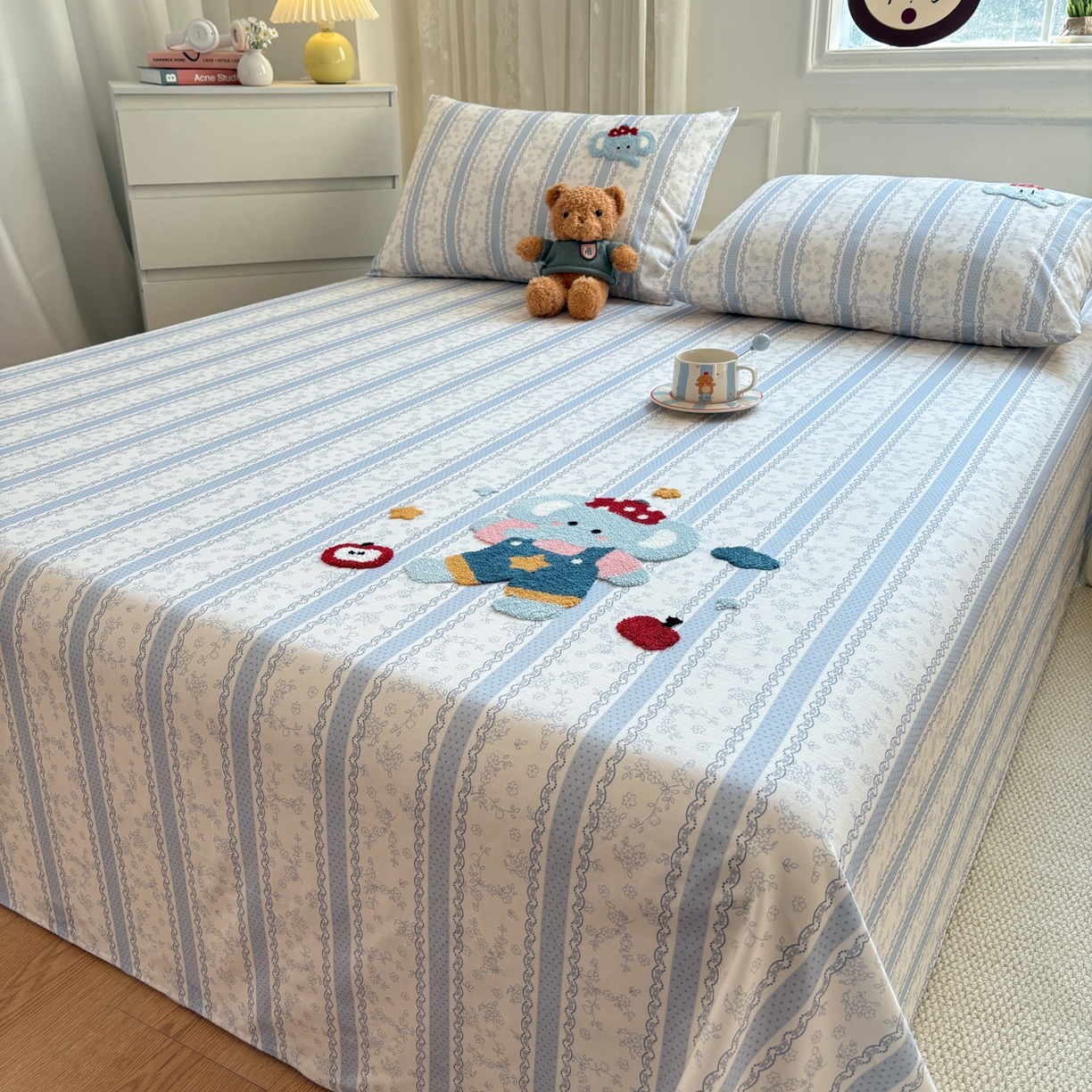 91家纺网 家纺一手货源 找家纺 居眠 2026新款全棉磨毛毛巾绣床单 海棠花小象-床单