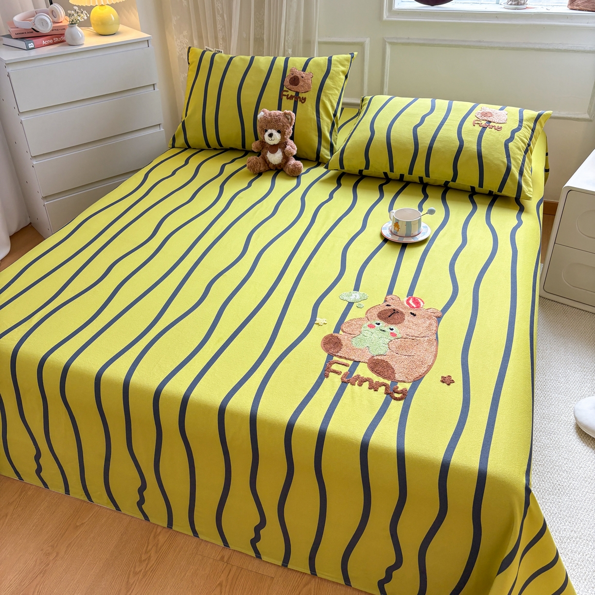 91家纺网 家纺一手货源 找家纺 居眠 2026新款全棉磨毛毛巾绣床单 时语集-床单