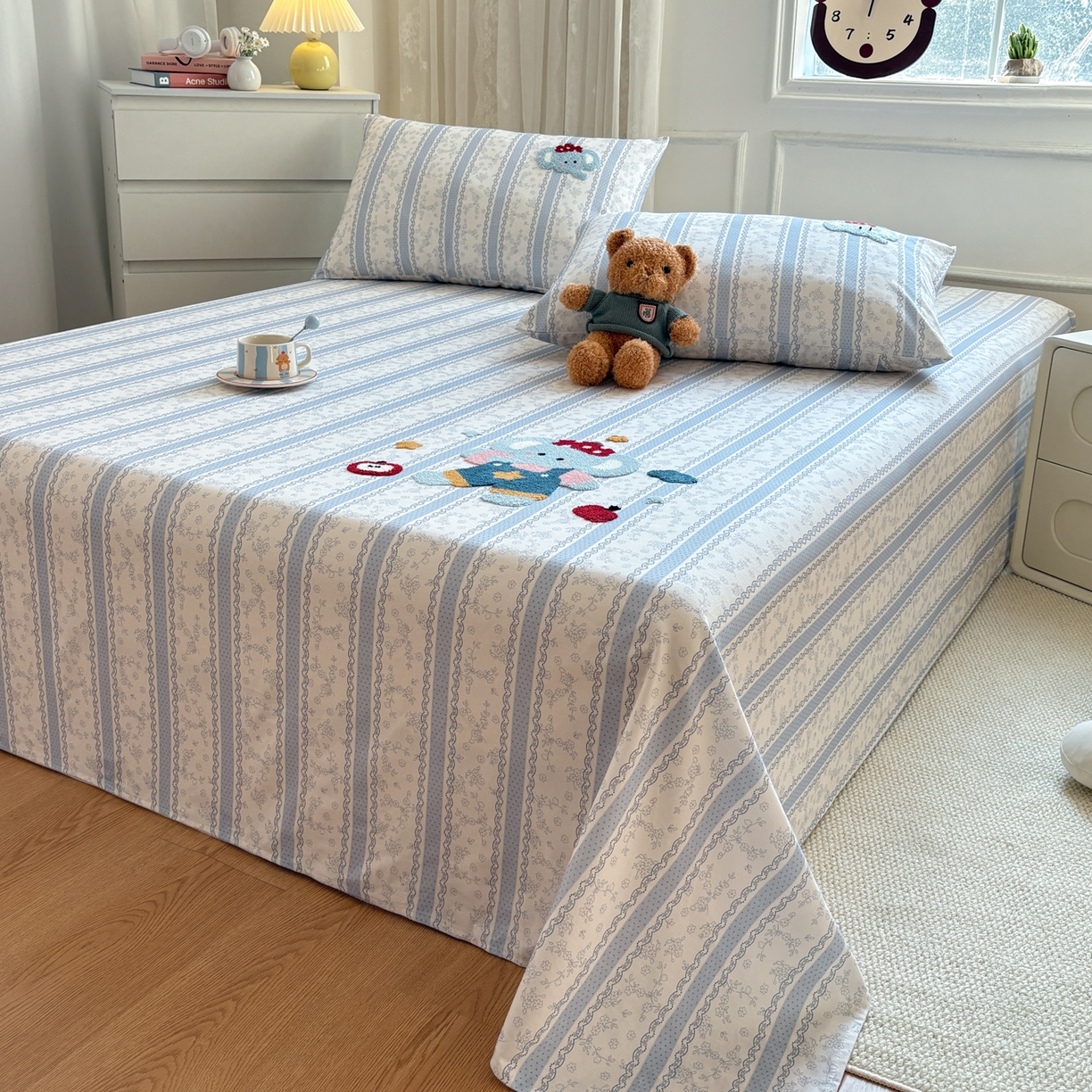 91家纺网 家纺一手货源 找家纺 居眠 2026新款全棉磨毛毛巾绣床单 海棠花小象-床单