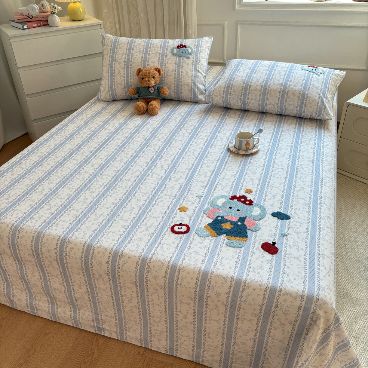 91家纺网 家纺一手货源 找家纺 居眠 2026新款全棉磨毛毛巾绣床单 海棠花小象-床单