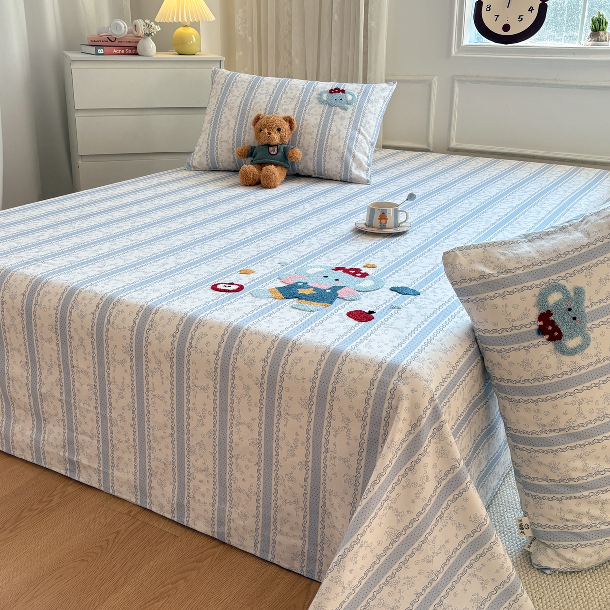 91家纺网 家纺一手货源 找家纺 居眠 2026新款全棉磨毛毛巾绣床单 海棠花小象-床单