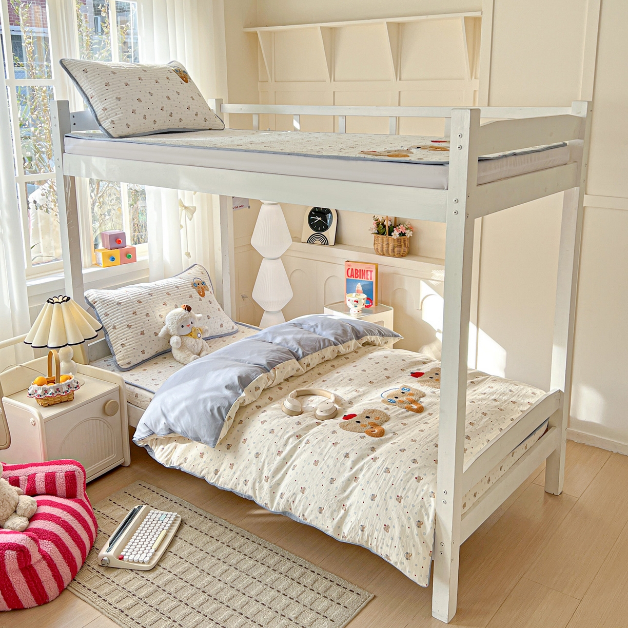 91家纺网 家纺一手货源 找家纺 富米莱（原臻工厂） 2026新款仿棉小清新夹棉毛巾绣四季通用学生薄款床垫床褥三件套一跑量款 可爱小象