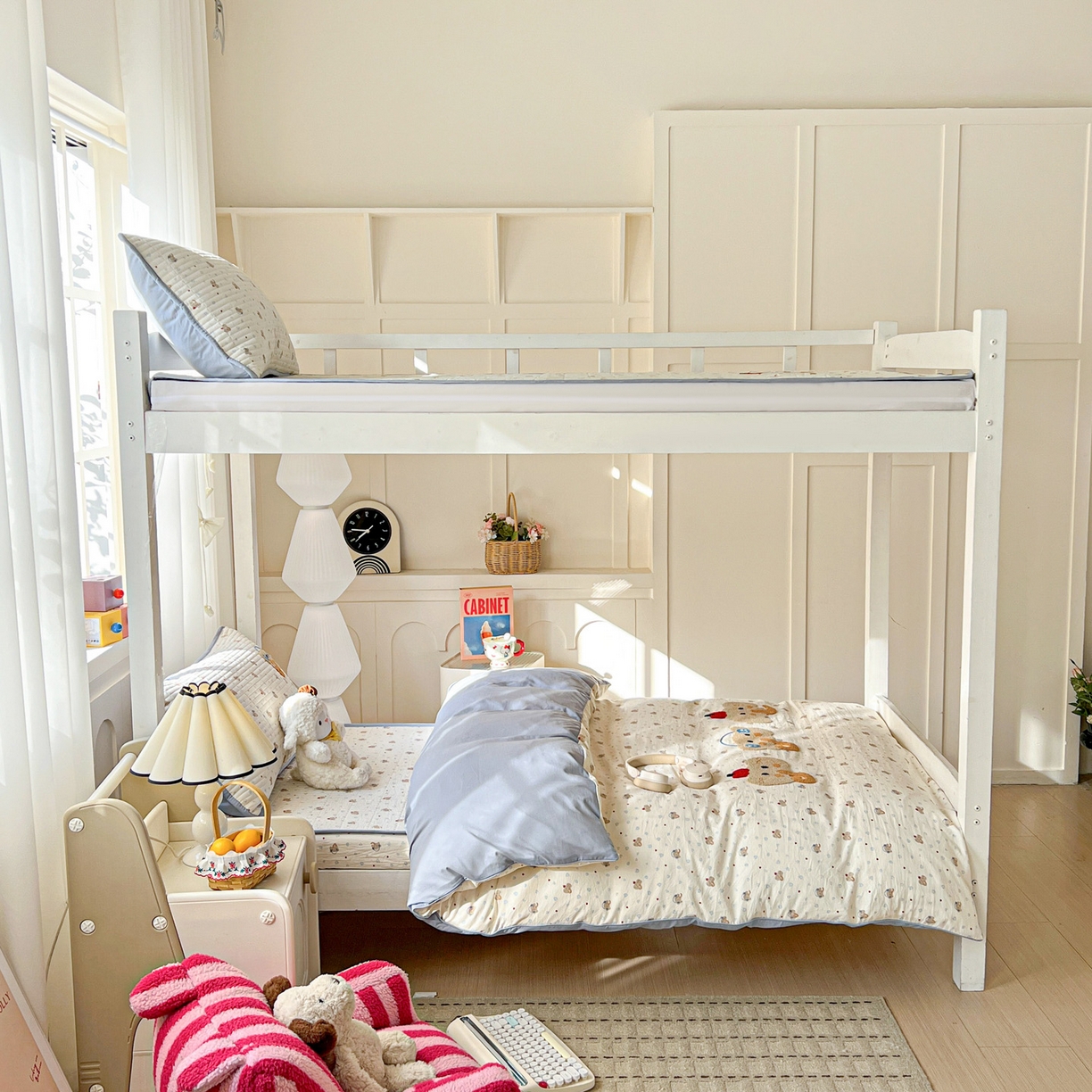 91家纺网 家纺一手货源 找家纺 富米莱（原臻工厂） 2026新款仿棉小清新夹棉毛巾绣四季通用学生薄款床垫床褥三件套一跑量款 可爱小象