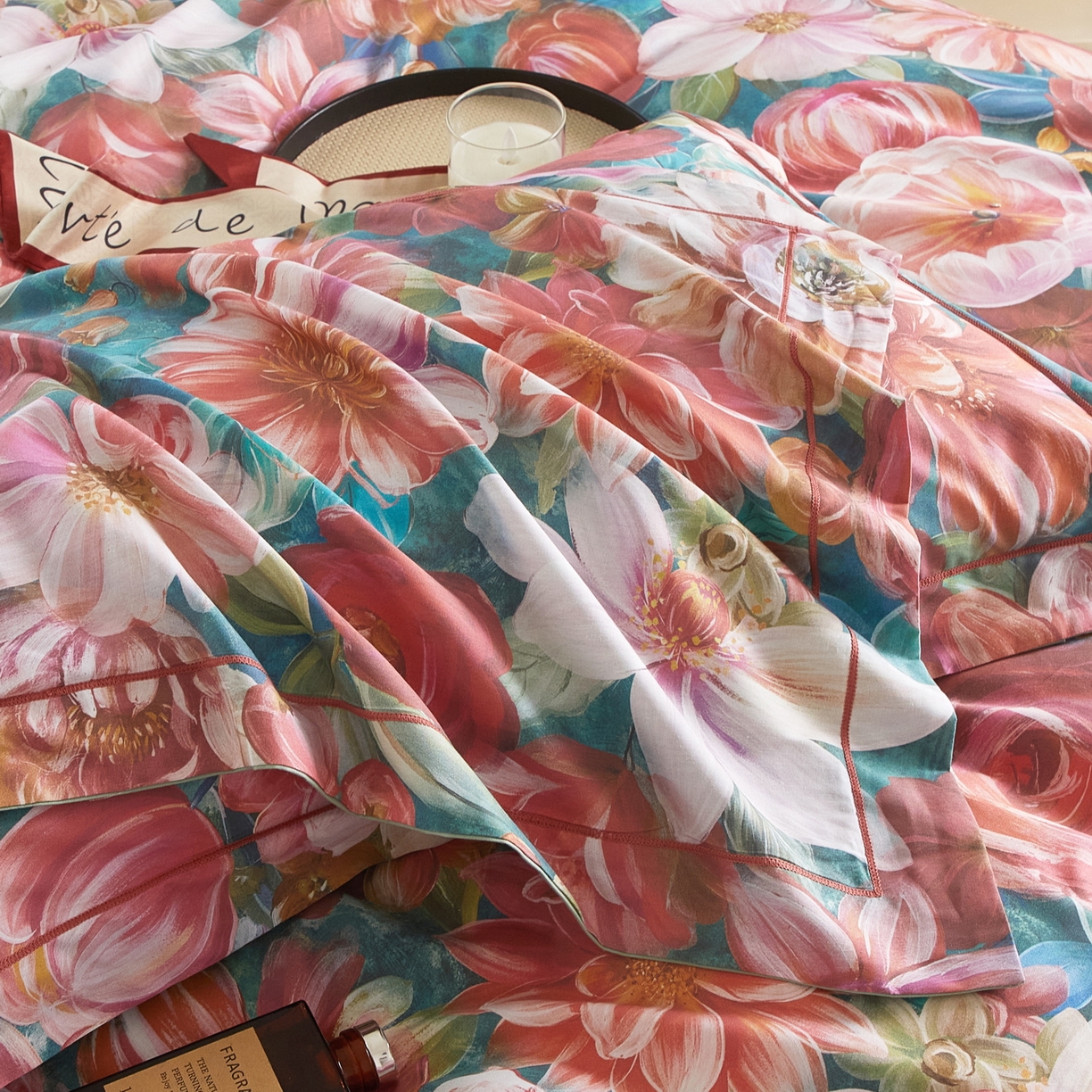 91家纺网 家纺一手货源 找家纺 启航家居 2026新款全棉铂金棉数码印花四件套 塞纳舞曲红