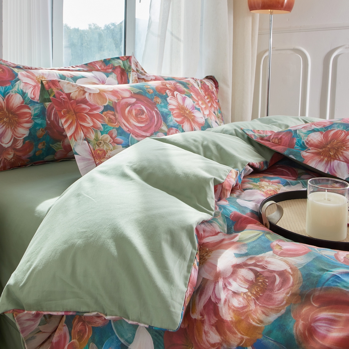 91家纺网 家纺一手货源 找家纺 启航家居 2026新款全棉铂金棉数码印花四件套 塞纳舞曲红