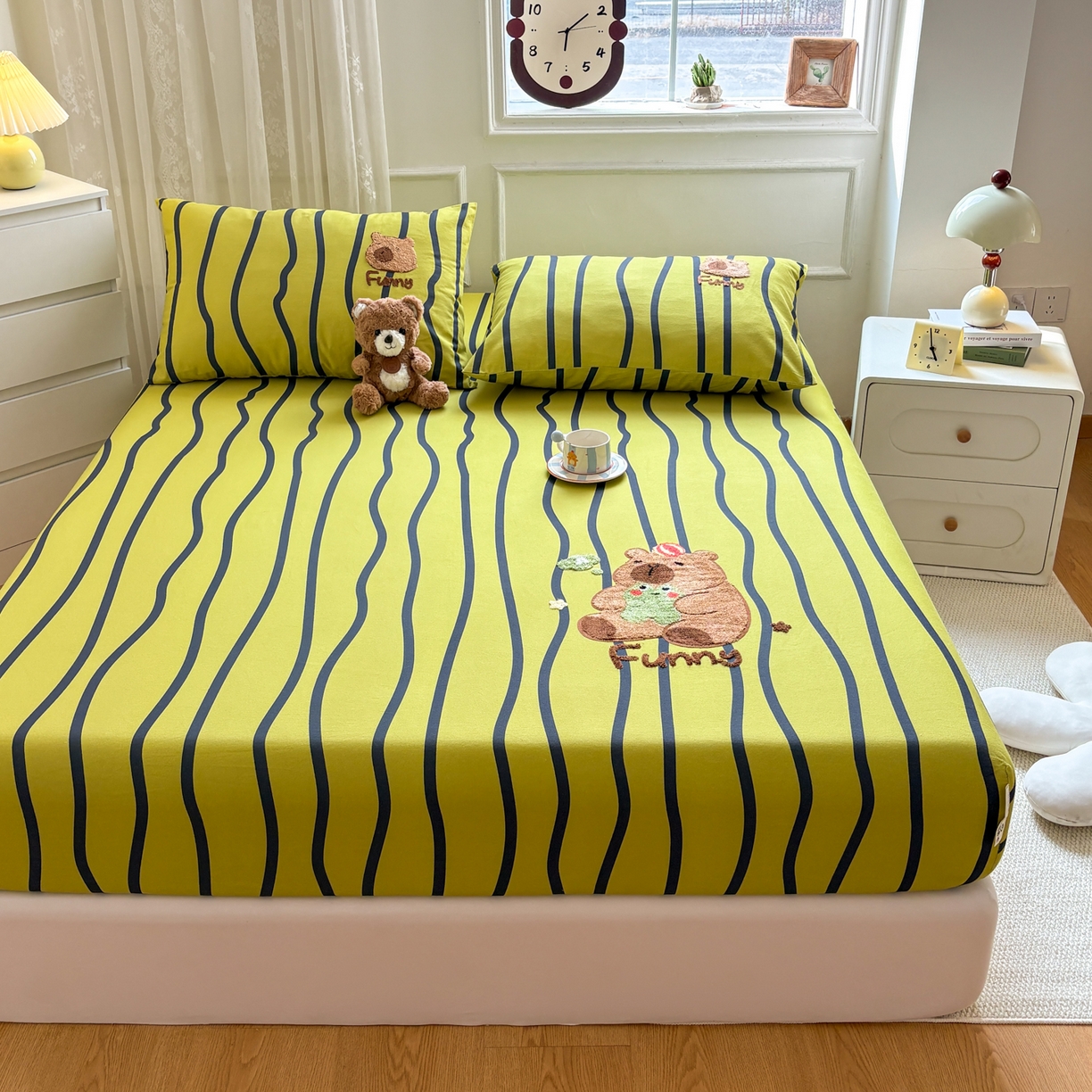 91家纺网 家纺一手货源 找家纺 居眠 2026新款全棉磨毛毛巾绣床笠 时语集-床笠