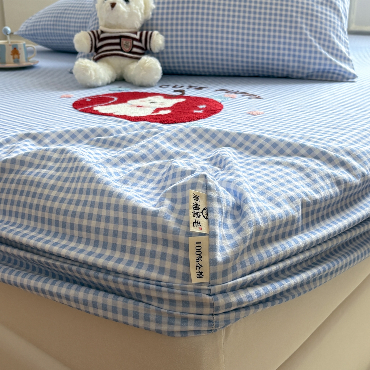 91家纺网 家纺一手货源 找家纺 居眠 2026新款全棉磨毛毛巾绣床笠 沐川-床笠