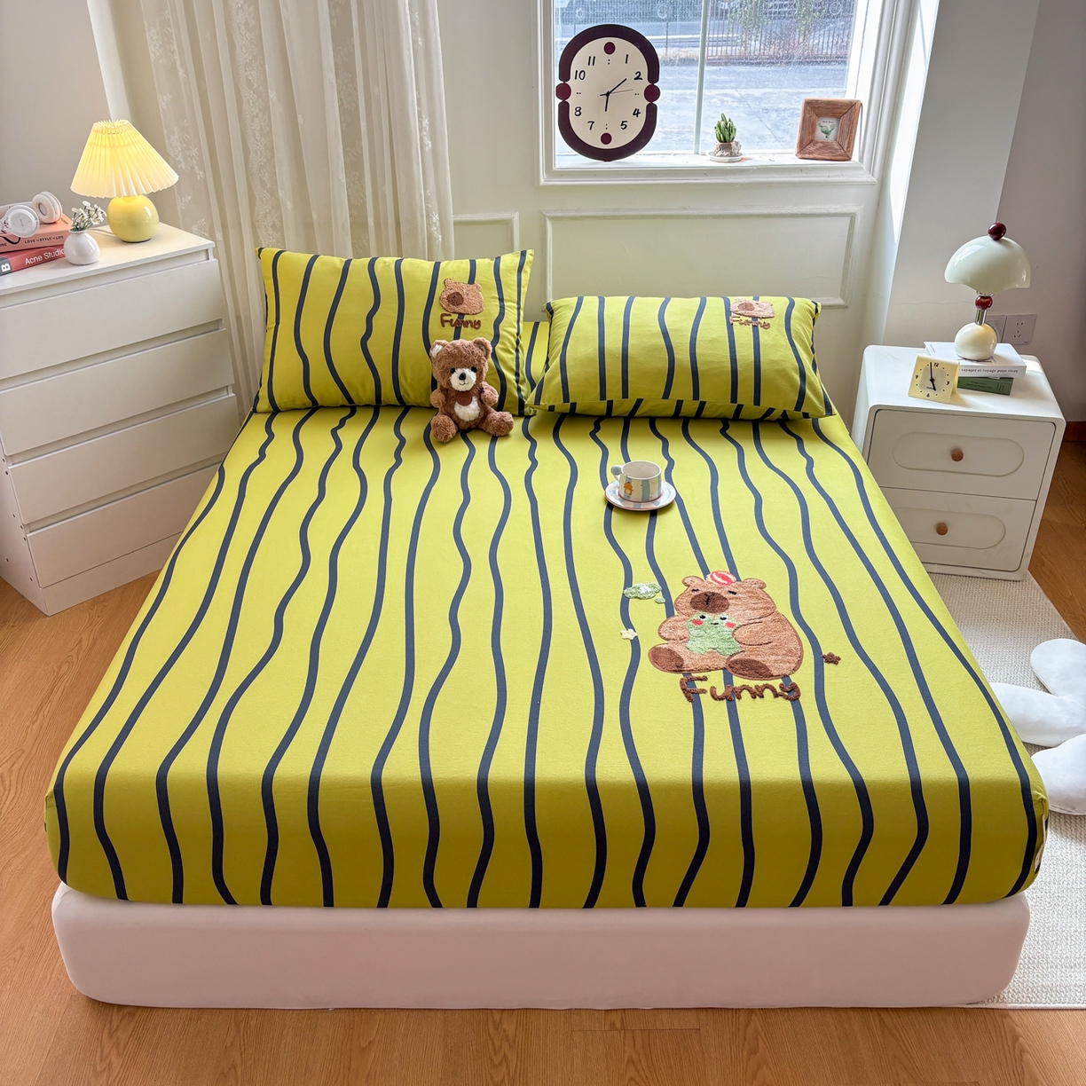 91家纺网 家纺一手货源 找家纺 居眠 2026新款全棉磨毛毛巾绣床笠 时语集-床笠