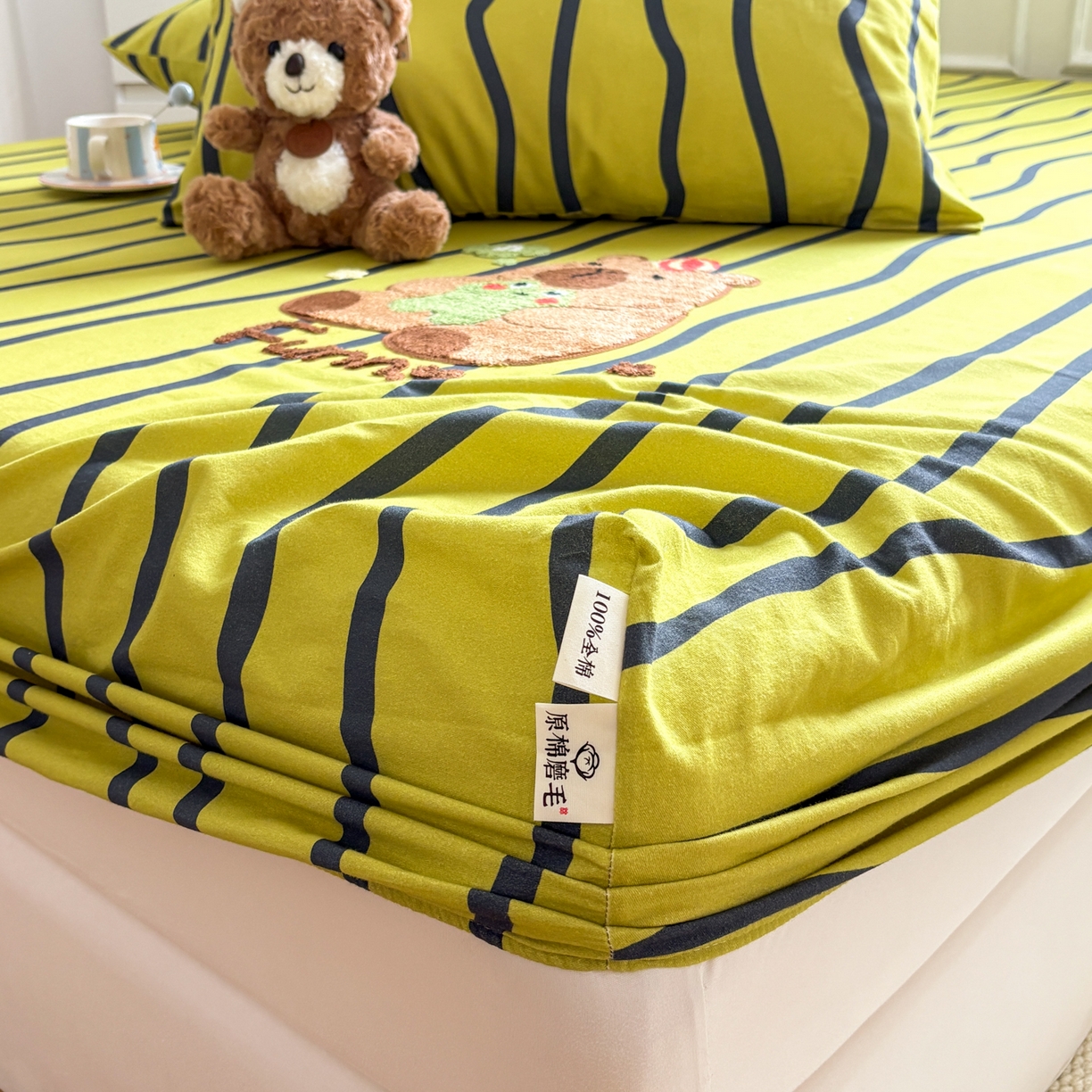 91家纺网 家纺一手货源 找家纺 居眠 2026新款全棉磨毛毛巾绣床笠 时语集-床笠