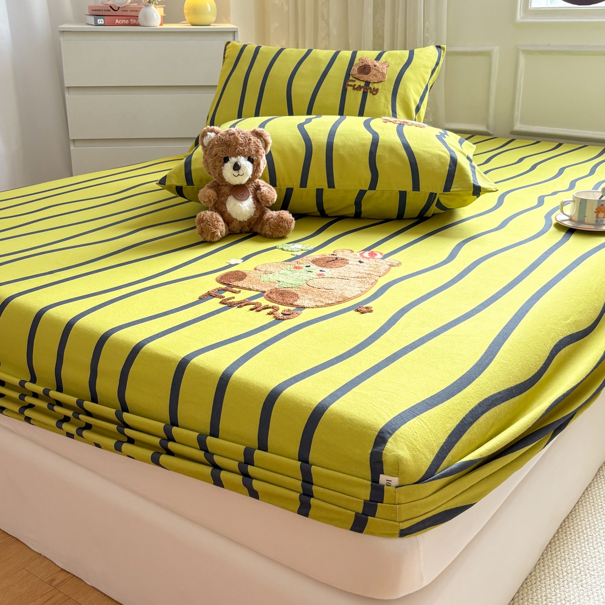 91家纺网 家纺一手货源 找家纺 居眠 2026新款全棉磨毛毛巾绣床笠 时语集-床笠