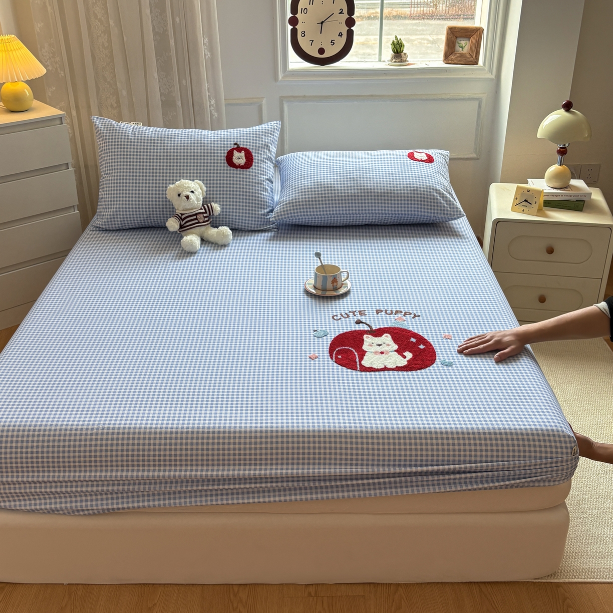 91家纺网 家纺一手货源 找家纺 居眠 2026新款全棉磨毛毛巾绣床笠 沐川-床笠