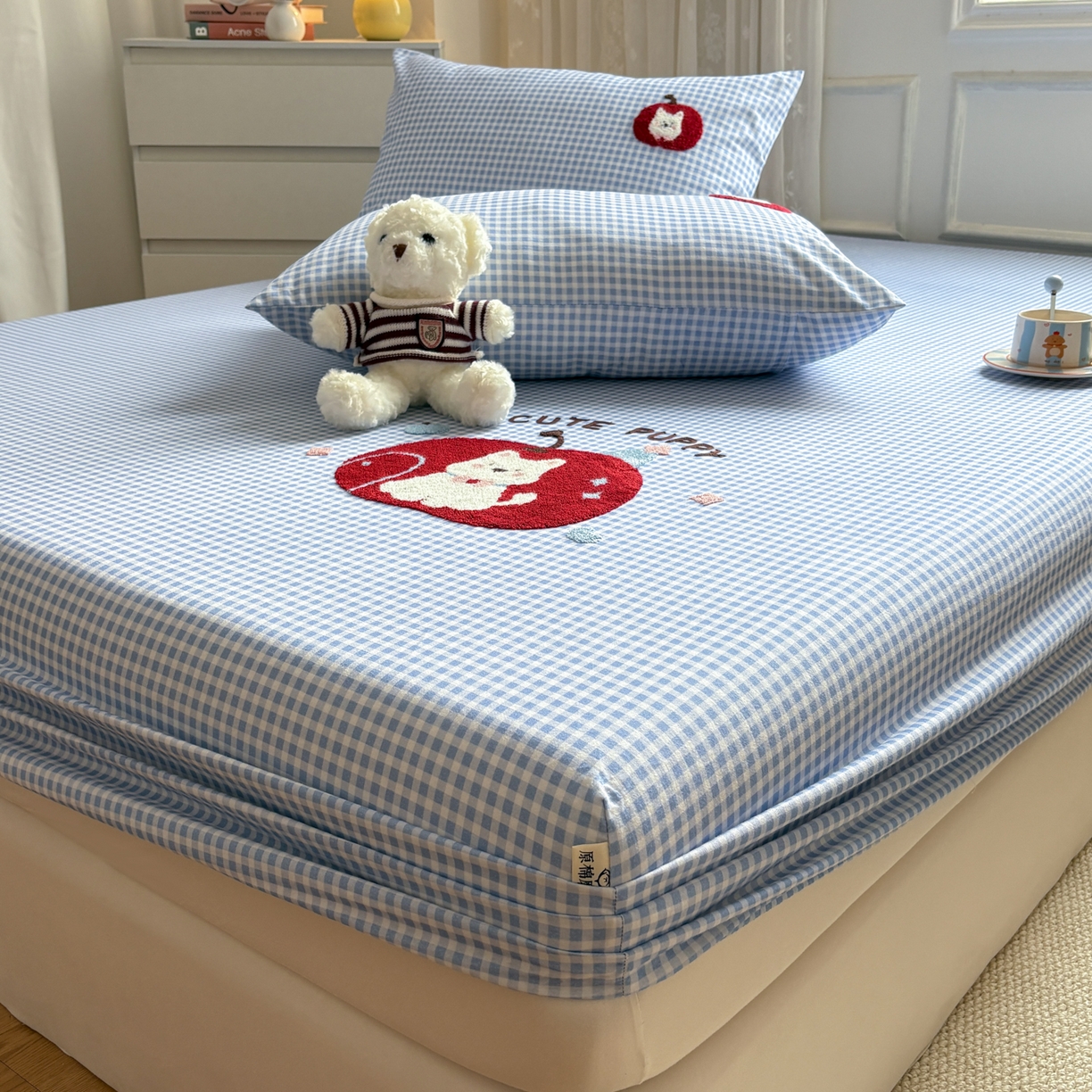 91家纺网 家纺一手货源 找家纺 居眠 2026新款全棉磨毛毛巾绣床笠 沐川-床笠