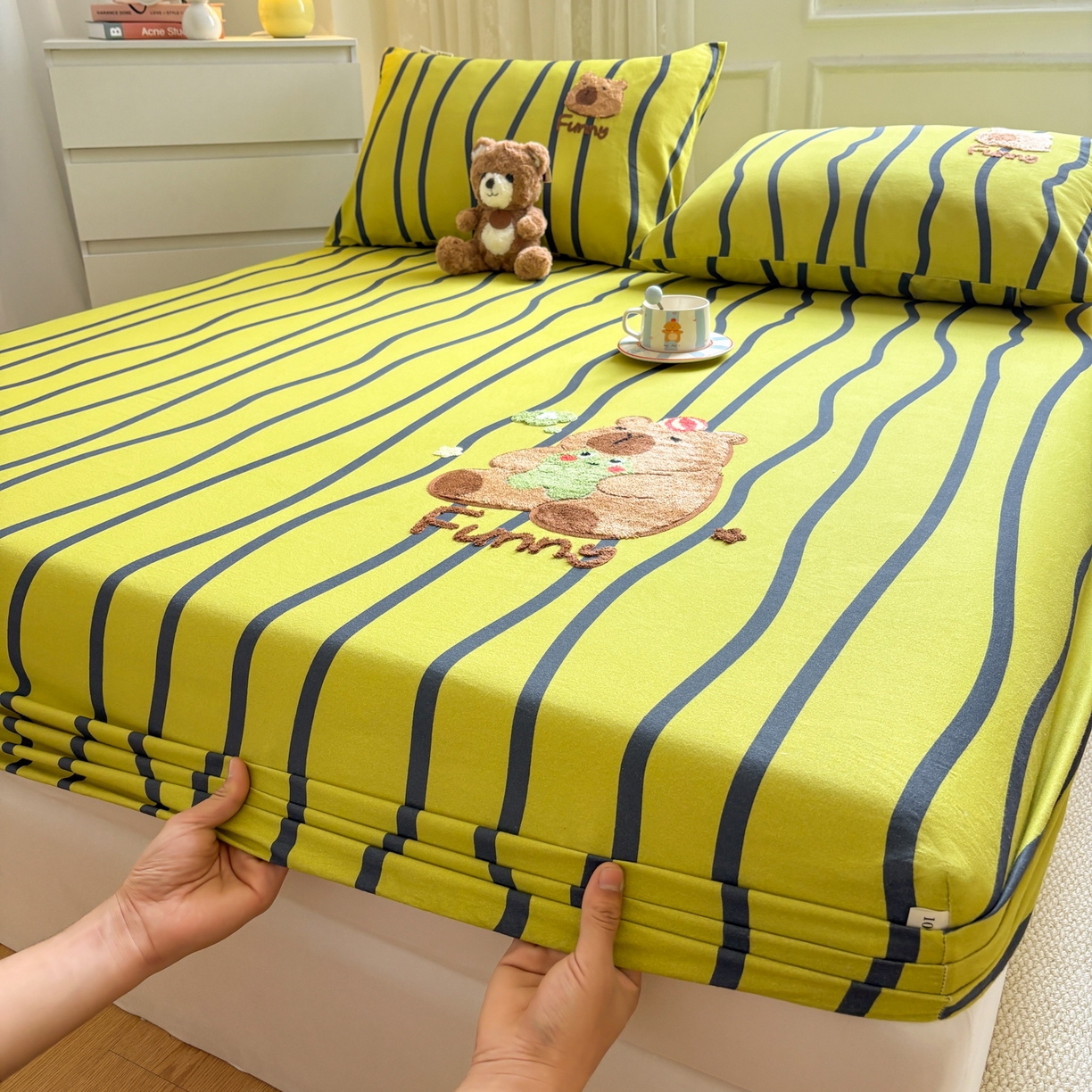 91家纺网 家纺一手货源 找家纺 居眠 2026新款全棉磨毛毛巾绣床笠 时语集-床笠