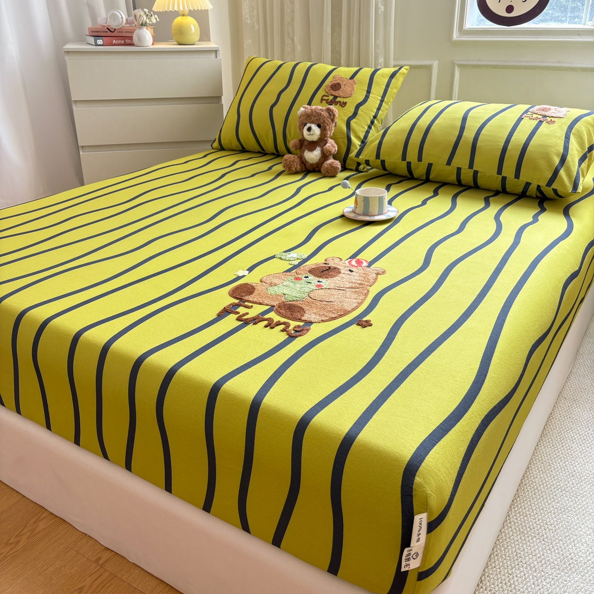 91家纺网 家纺一手货源 找家纺 居眠 2026新款全棉磨毛毛巾绣床笠 时语集-床笠