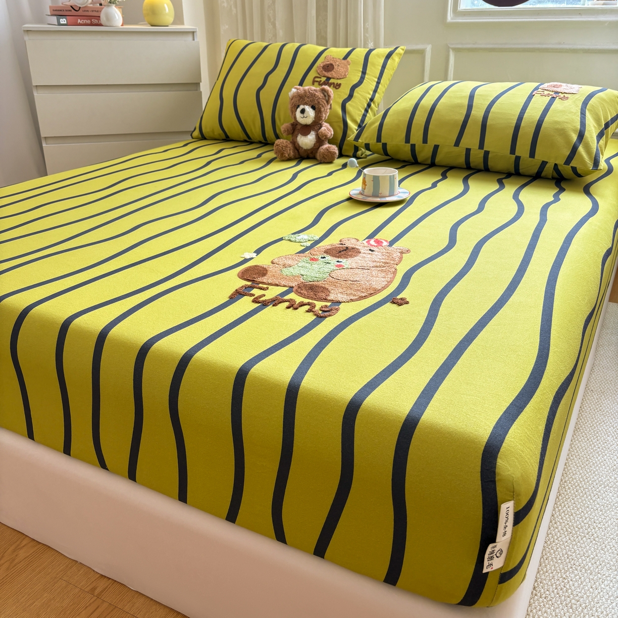 91家纺网 家纺一手货源 找家纺 居眠 2026新款全棉磨毛毛巾绣床笠 时语集-床笠