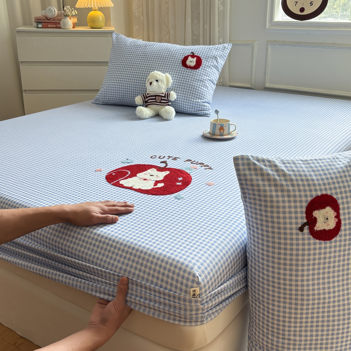 91家纺网 家纺一手货源 找家纺 居眠 2026新款全棉磨毛毛巾绣床笠 沐川-床笠