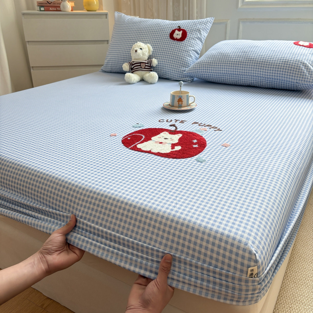 91家纺网 家纺一手货源 找家纺 居眠 2026新款全棉磨毛毛巾绣床笠 沐川-床笠