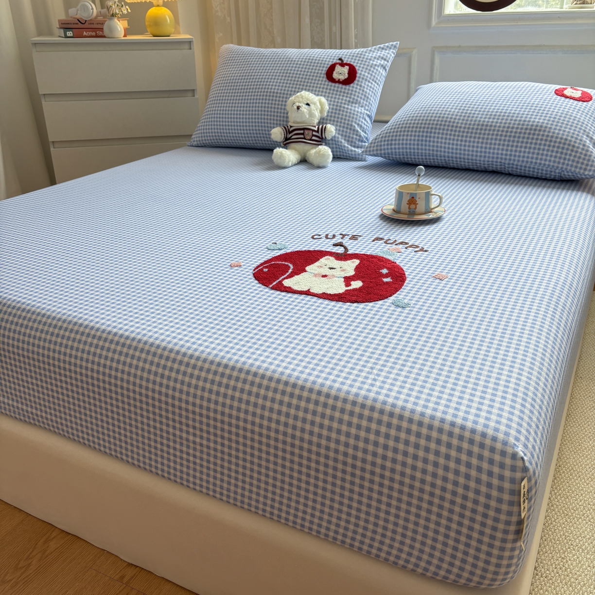 91家纺网 家纺一手货源 找家纺 居眠 2026新款全棉磨毛毛巾绣床笠 沐川-床笠