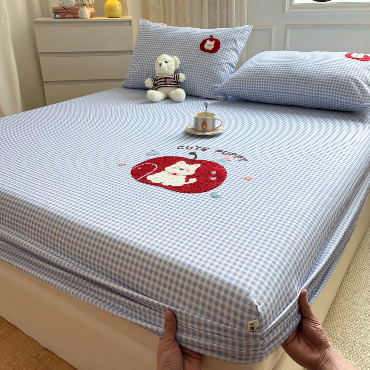 91家纺网 家纺一手货源 找家纺 居眠 2026新款全棉磨毛毛巾绣床笠 沐川-床笠