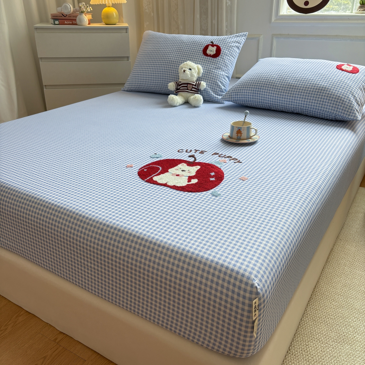 91家纺网 家纺一手货源 找家纺 居眠 2026新款全棉磨毛毛巾绣床笠 沐川-床笠