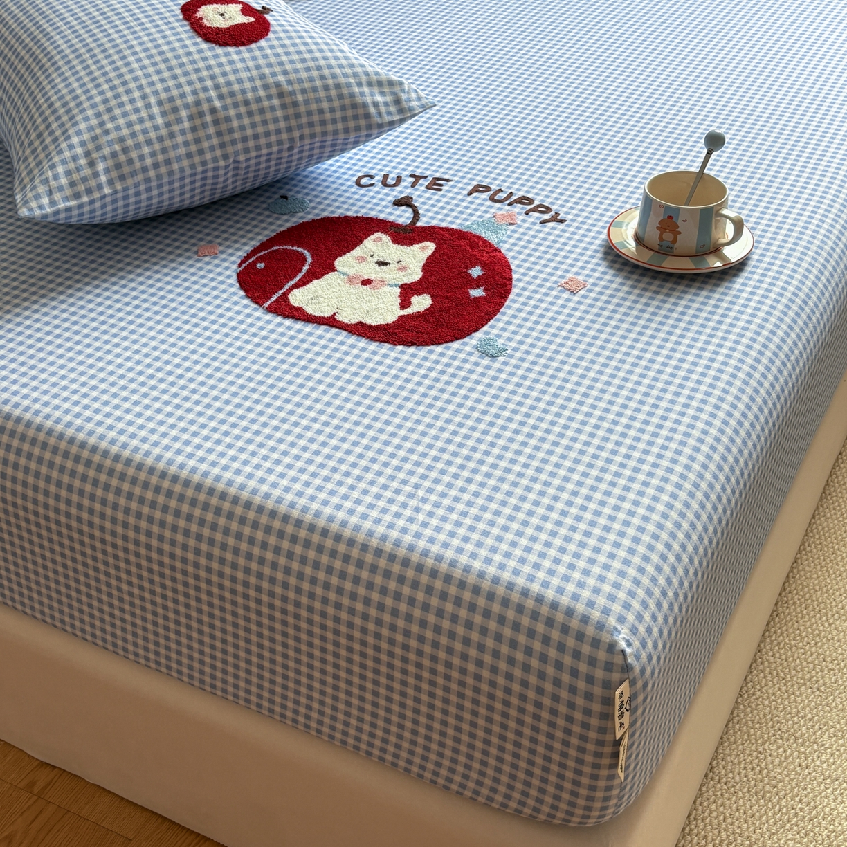 91家纺网 家纺一手货源 找家纺 居眠 2026新款全棉磨毛毛巾绣床笠 沐川-床笠