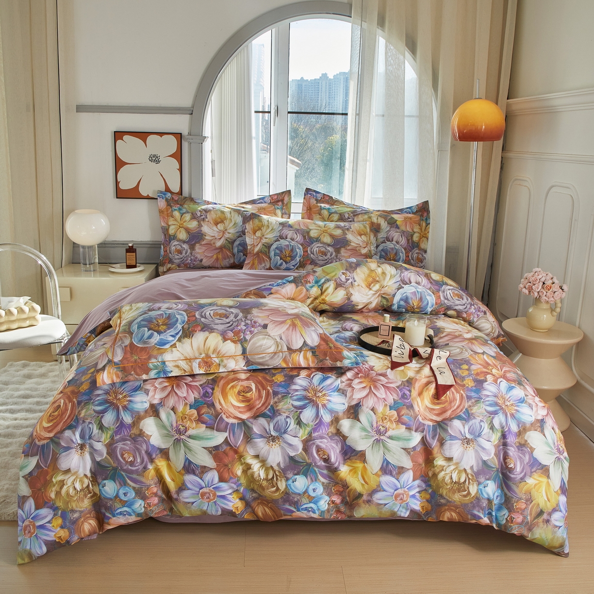 91家纺网 家纺一手货源 找家纺 启航家居 2026新款全棉铂金棉数码印花四件套 塞纳舞曲紫