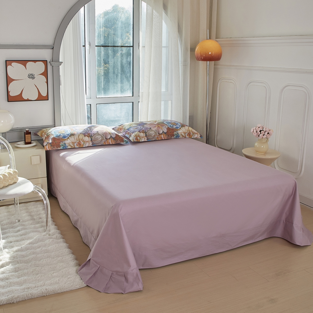 91家纺网 家纺一手货源 找家纺 启航家居 2026新款全棉铂金棉数码印花四件套 塞纳舞曲紫