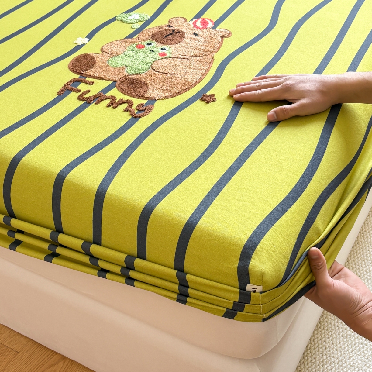 91家纺网 家纺一手货源 找家纺 居眠 2026新款全棉磨毛毛巾绣床笠 时语集-床笠