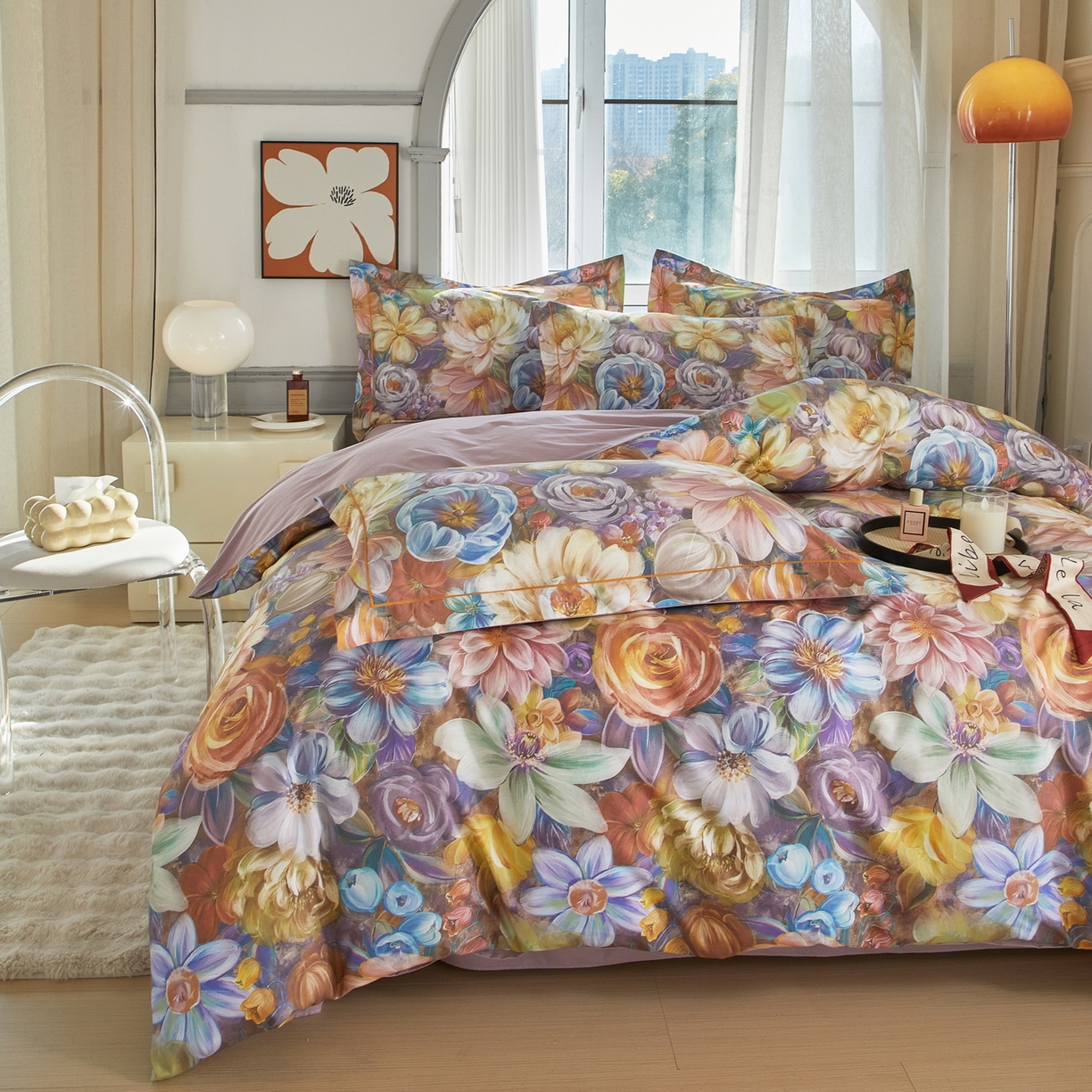 91家纺网 家纺一手货源 找家纺 启航家居 2026新款全棉铂金棉数码印花四件套 塞纳舞曲紫