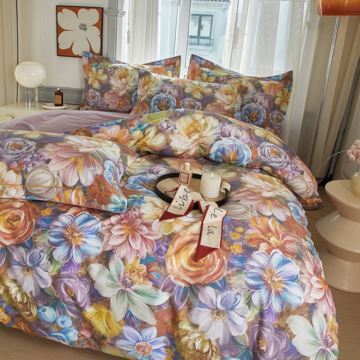 91家纺网 家纺一手货源 找家纺 启航家居 2026新款全棉铂金棉数码印花四件套 塞纳舞曲紫