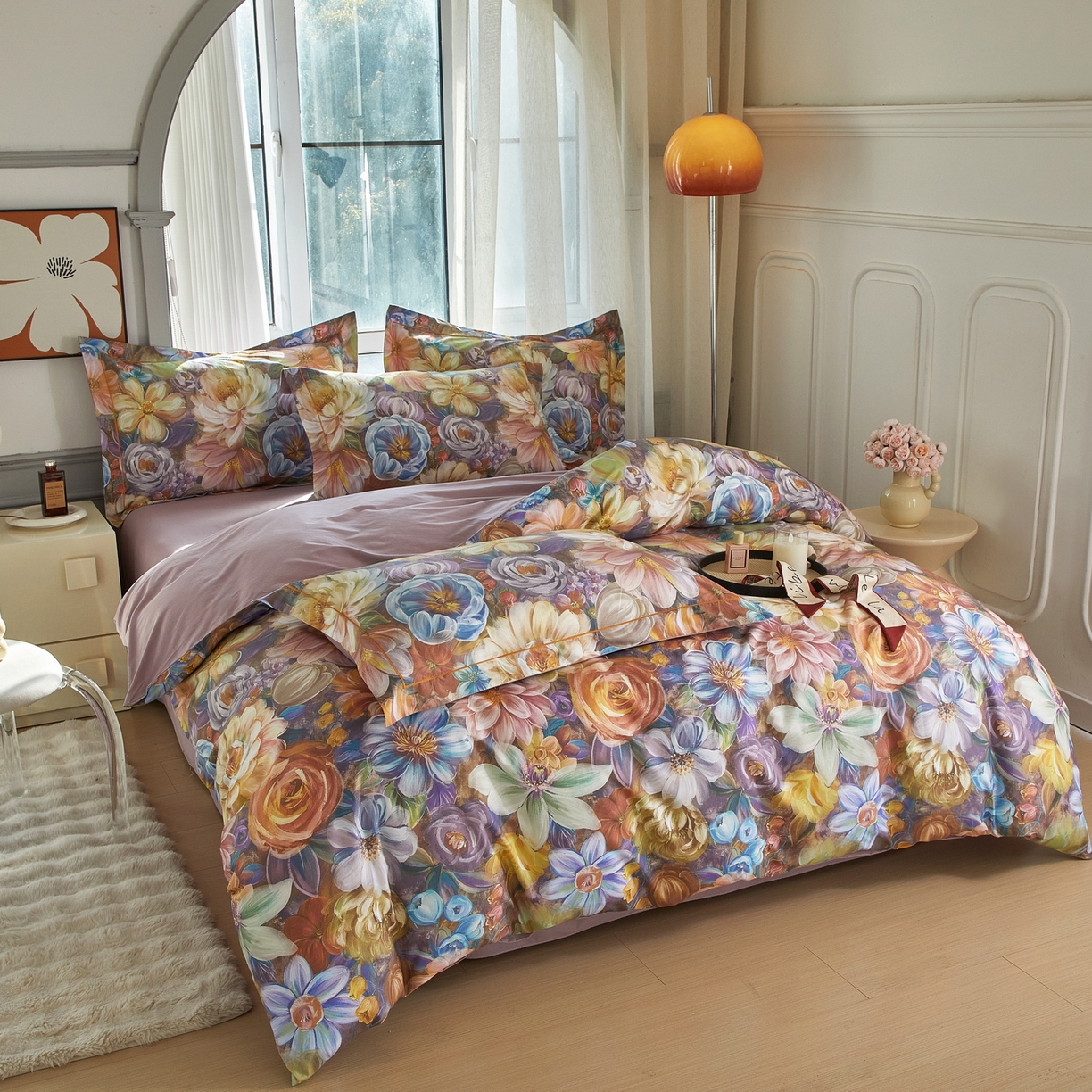 91家纺网 家纺一手货源 找家纺 启航家居 2026新款全棉铂金棉数码印花四件套 塞纳舞曲紫