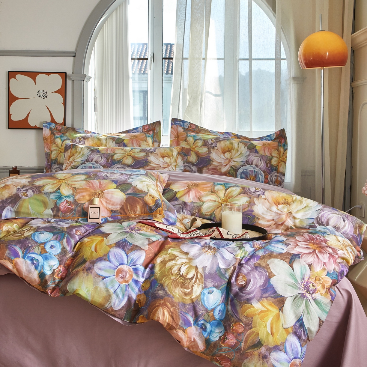 91家纺网 家纺一手货源 找家纺 启航家居 2026新款全棉铂金棉数码印花四件套 塞纳舞曲紫